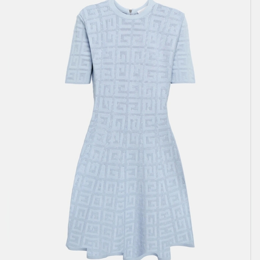 Givenchy Light Blue 4G Logo Knit Minidress Size Medium